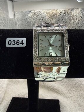 Studio Silver Crystal-Accent Women's Hammered Bracelet Watch